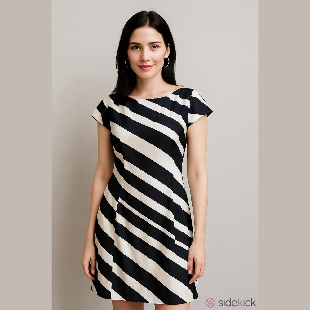 Rickie Freeman for Terri Jon Black White Striped Lined Dress Sz 14 - Flaw